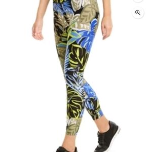 Calvin Klein Performance Leaf Print Leggings Blue/Yellow Size Large NWT